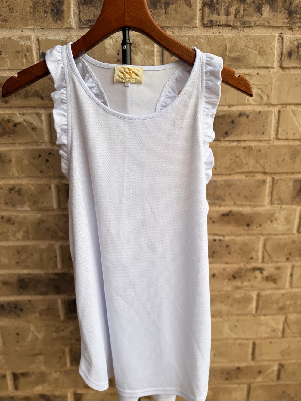 SSYS the label Women’s White Ruffle Racerback Active Tank Top Size XS - Picture 2 of 10